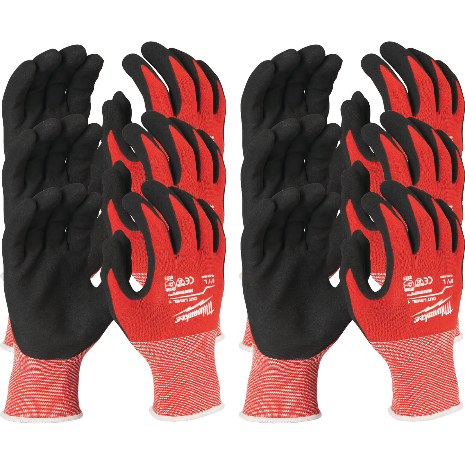 Image of Milwaukee Cut Level 1 Dipped Work Gloves Black / Red L Pack of 12