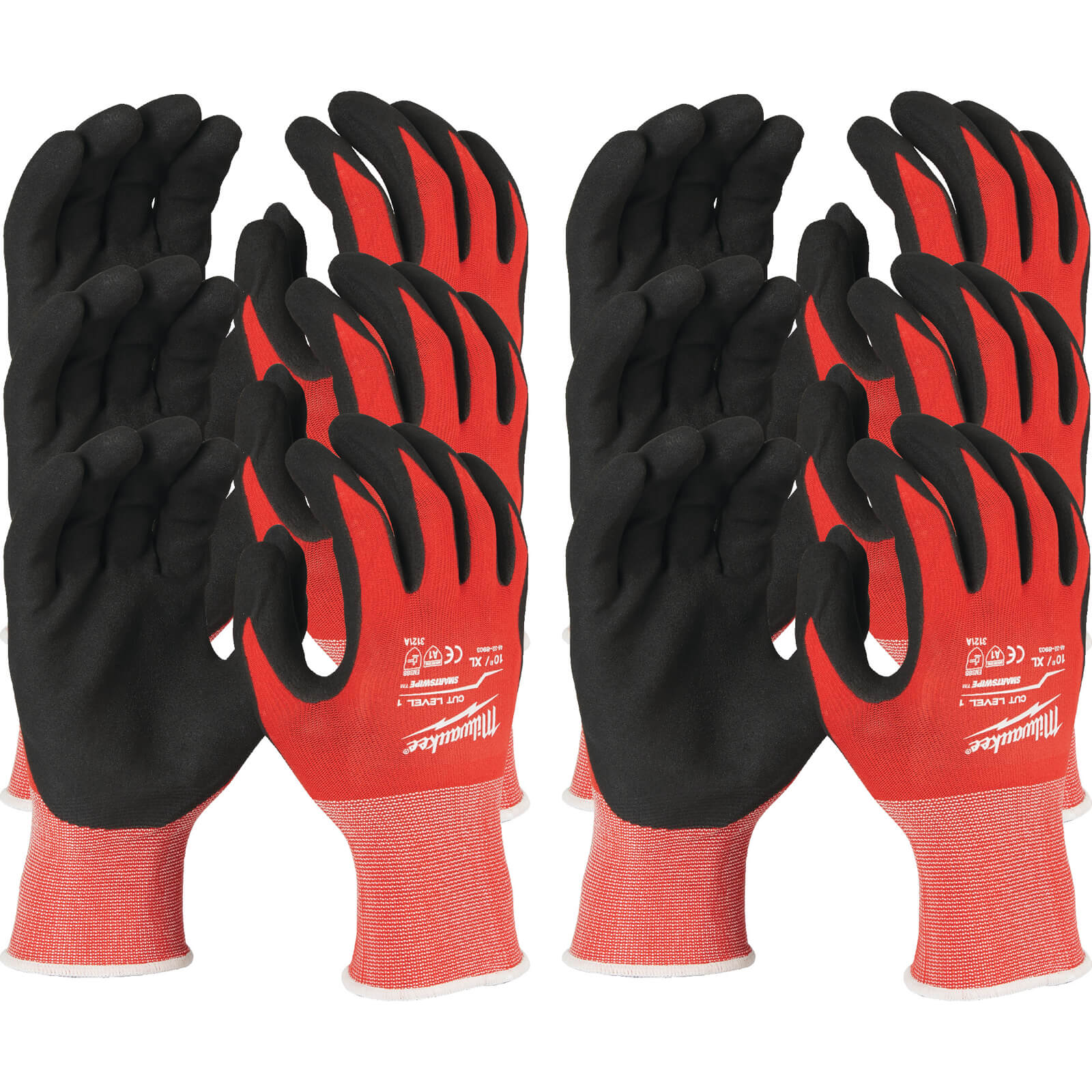 Image of Milwaukee Cut Level 1 Dipped Work Gloves Black / Red XL Pack of 12