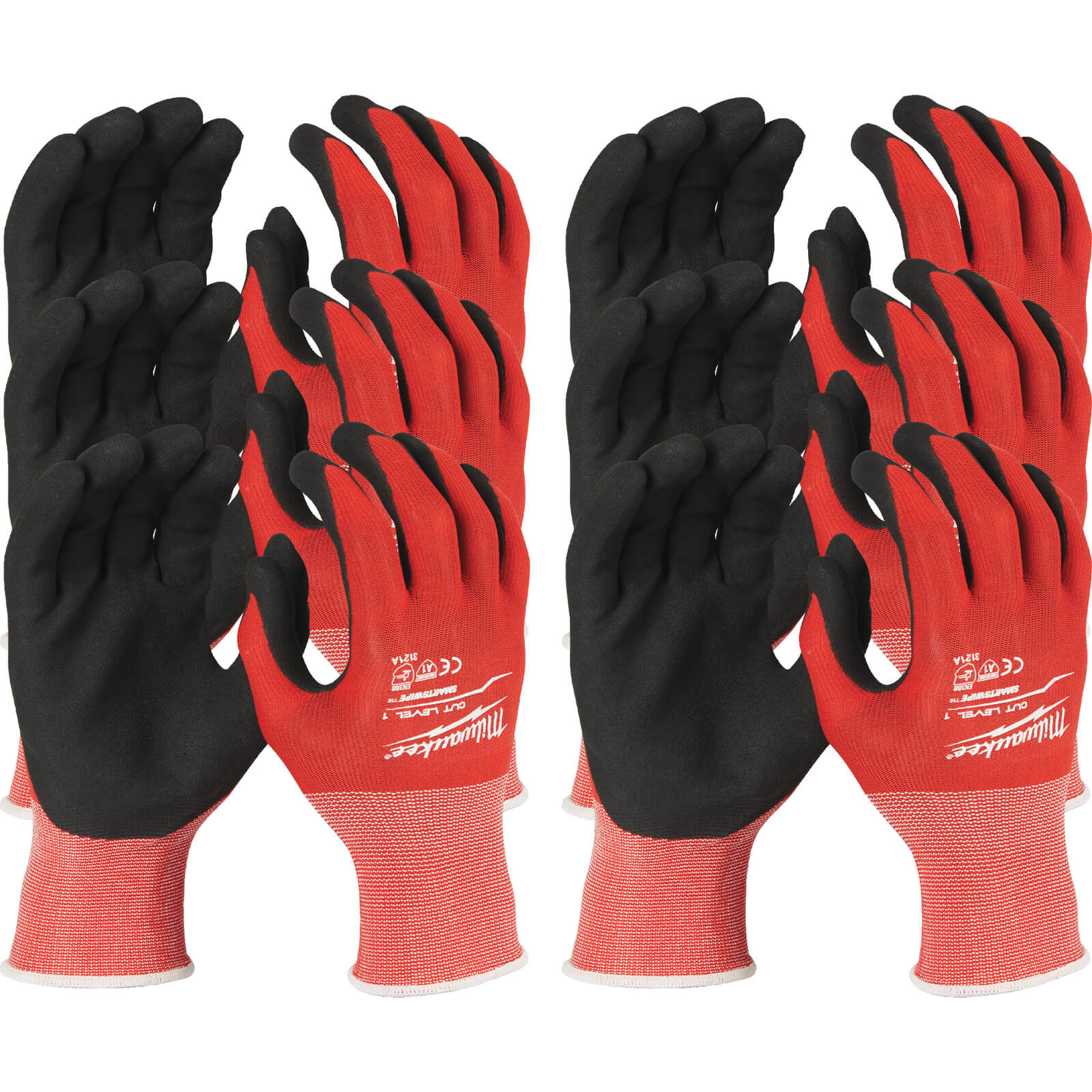 Image of Milwaukee Cut Level 1 Dipped Work Gloves Black / Red 2XL Pack of 12