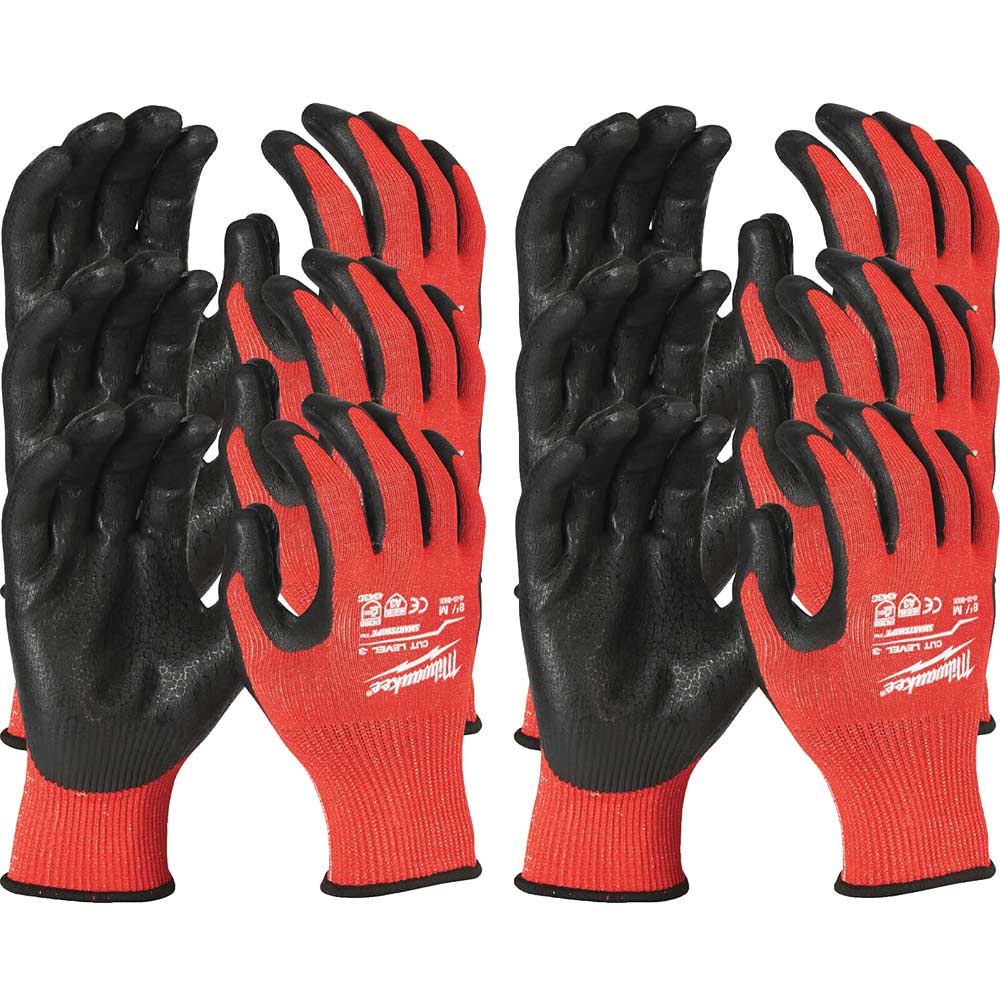 Milwaukee Cut Level 3 Dipped Work Gloves Black / Red L Pack of 12
