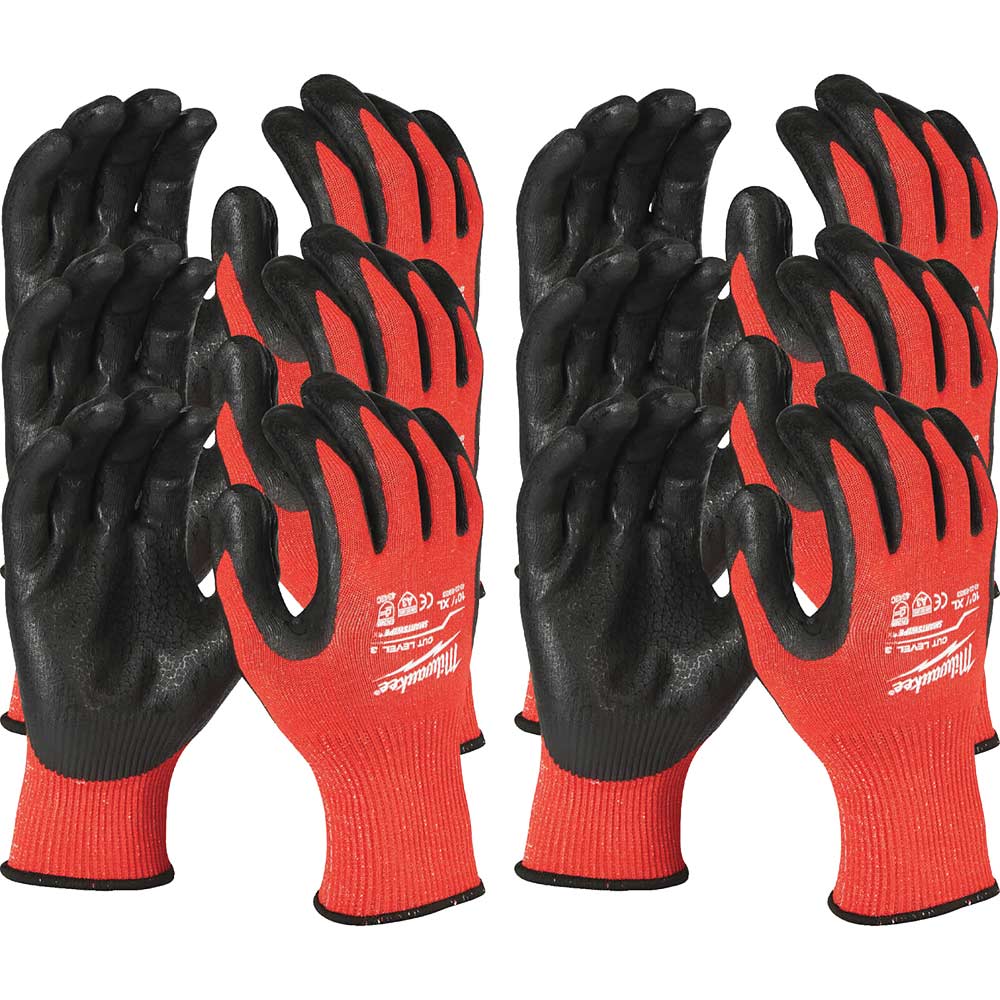 Milwaukee Cut Level 3 Dipped Work Gloves Black / Red 2XL Pack of 12
