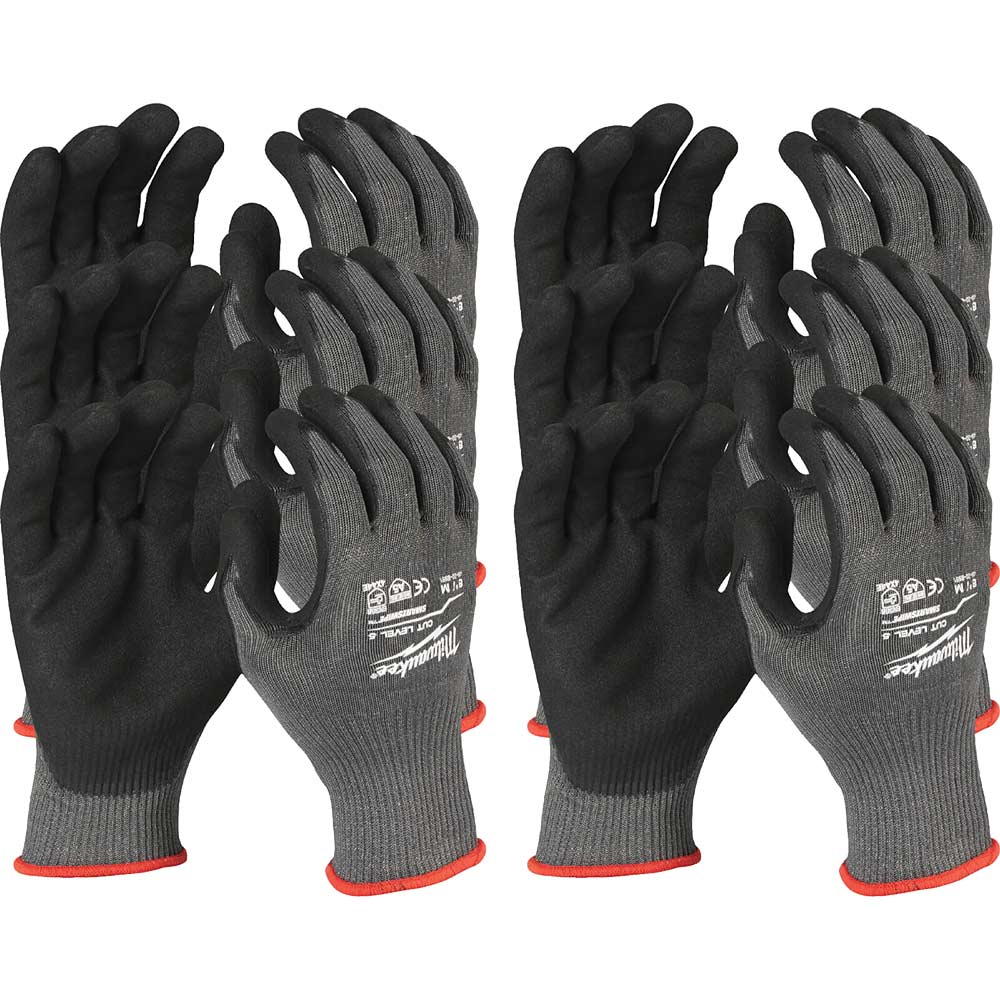 Milwaukee Cut Level 5 Dipped Work Gloves Black / Grey L Pack of 12