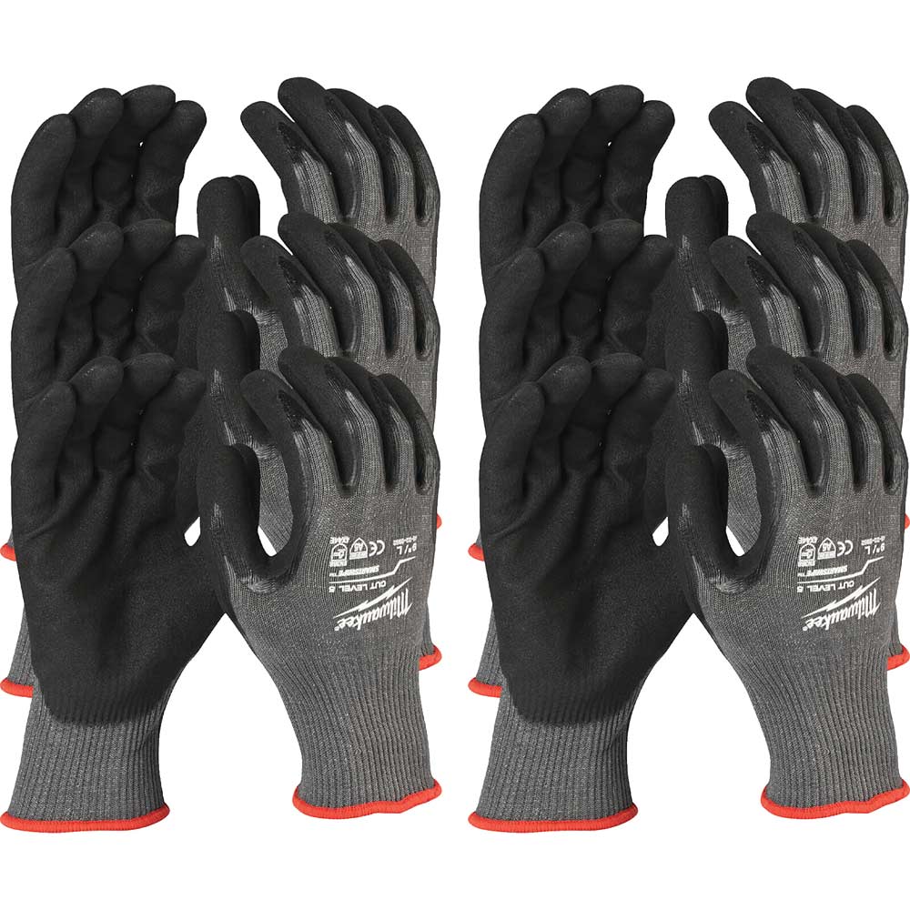 Milwaukee Cut Level 5 Dipped Work Gloves Black / Grey XL Pack of 12