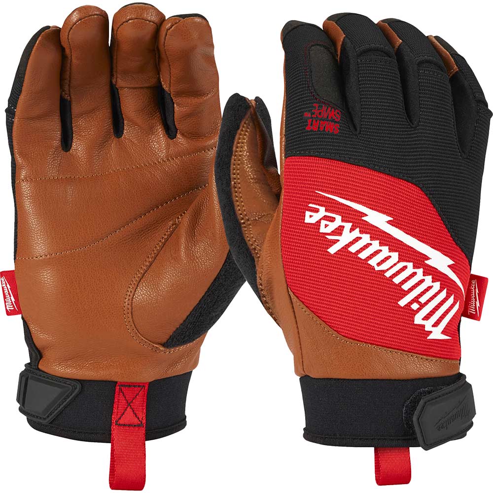 Image of Milwaukee Hybrid Leather Work Gloves Brown / Red M