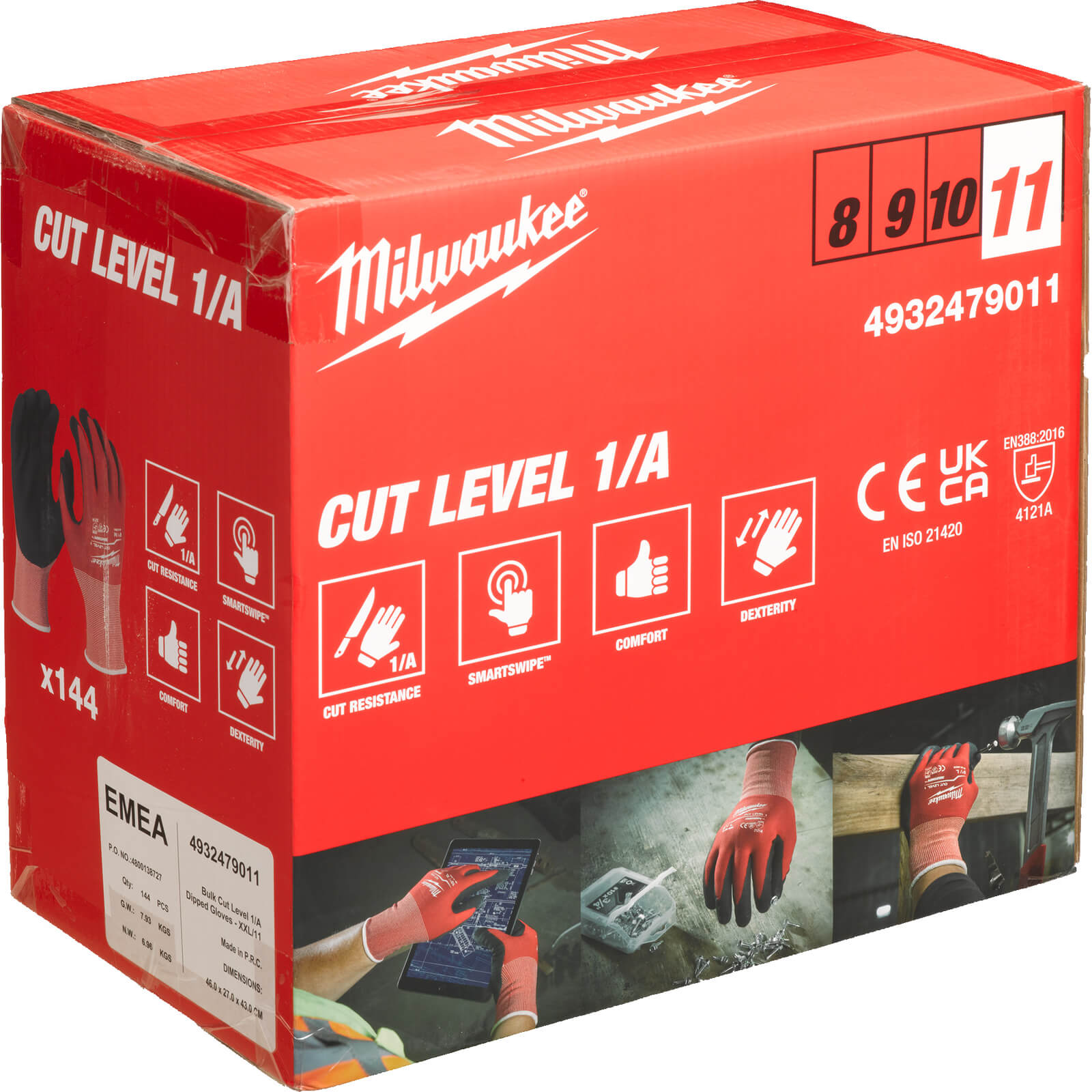Image of Milwaukee Cut Level 1 Dipped Work Gloves Black / Red 2XL Pack of 144
