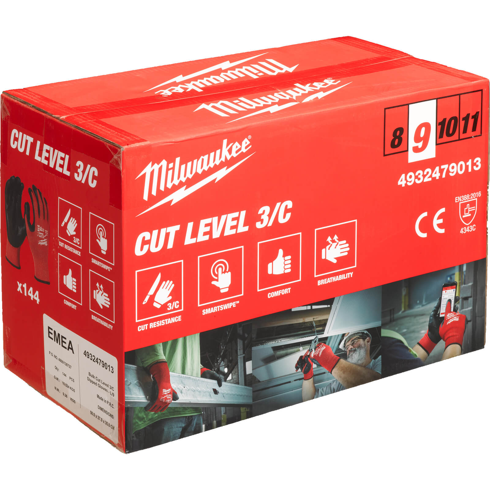 Image of Milwaukee Cut Level 3 Dipped Work Gloves Black / Red L Pack of 144