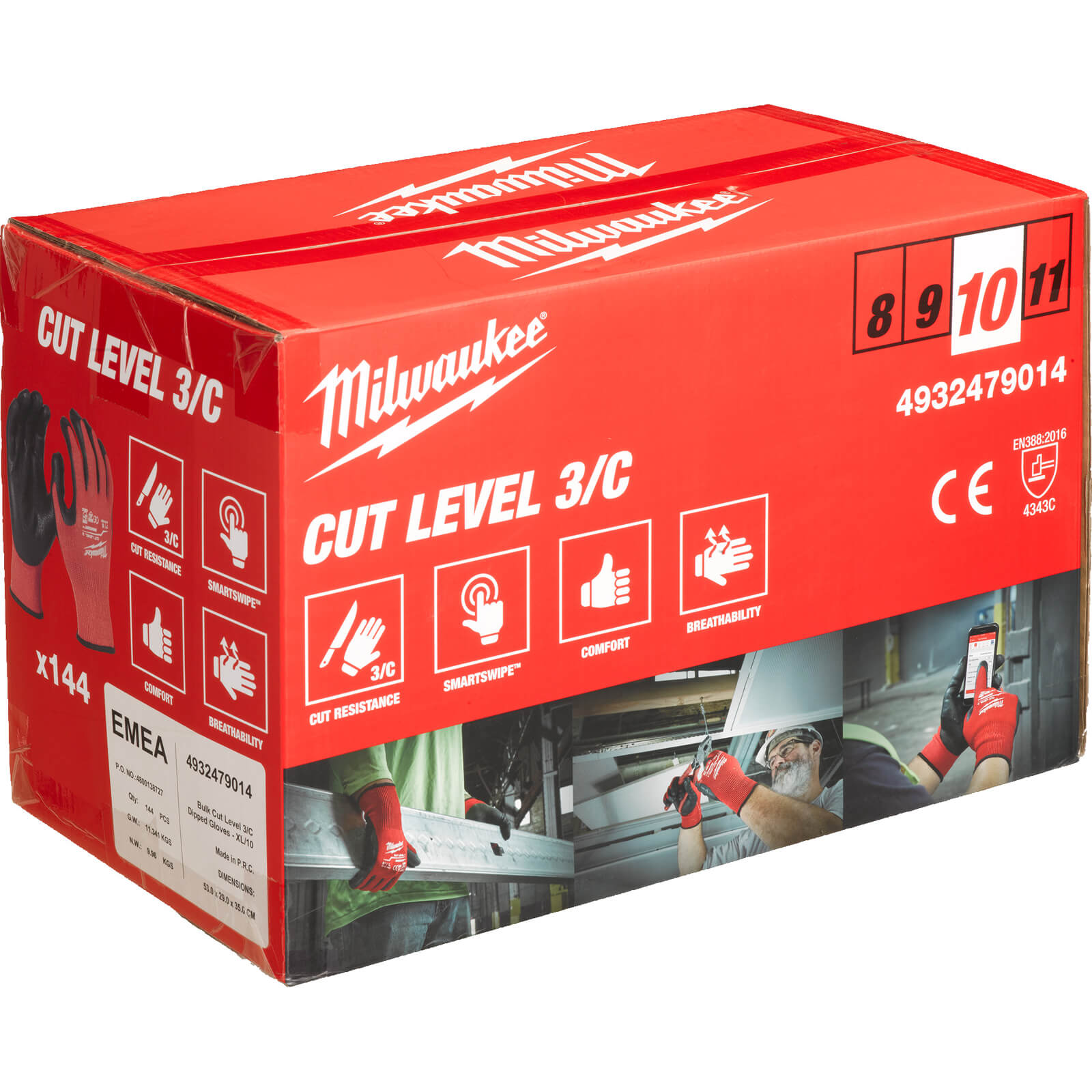 Image of Milwaukee Cut Level 3 Dipped Work Gloves Black / Red XL Pack of 144