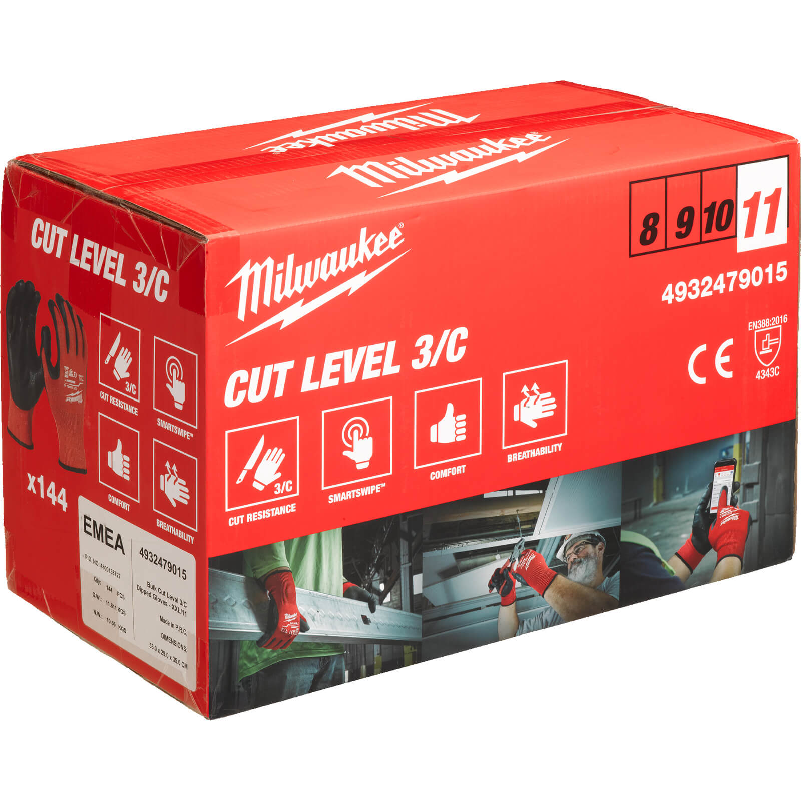 Image of Milwaukee Cut Level 3 Dipped Work Gloves Black / Red 2XL Pack of 144