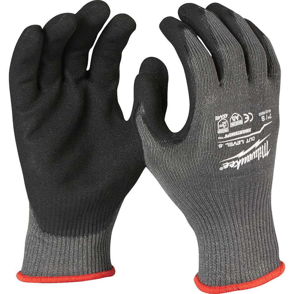 Milwaukee Cut Level 5 Dipped Work Gloves Black / Grey S Pack of 12