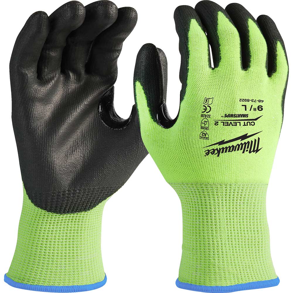 Milwaukee Hi Vis Cut Level 2 Dipped Work Gloves Black / Yellow XL Pack of 1