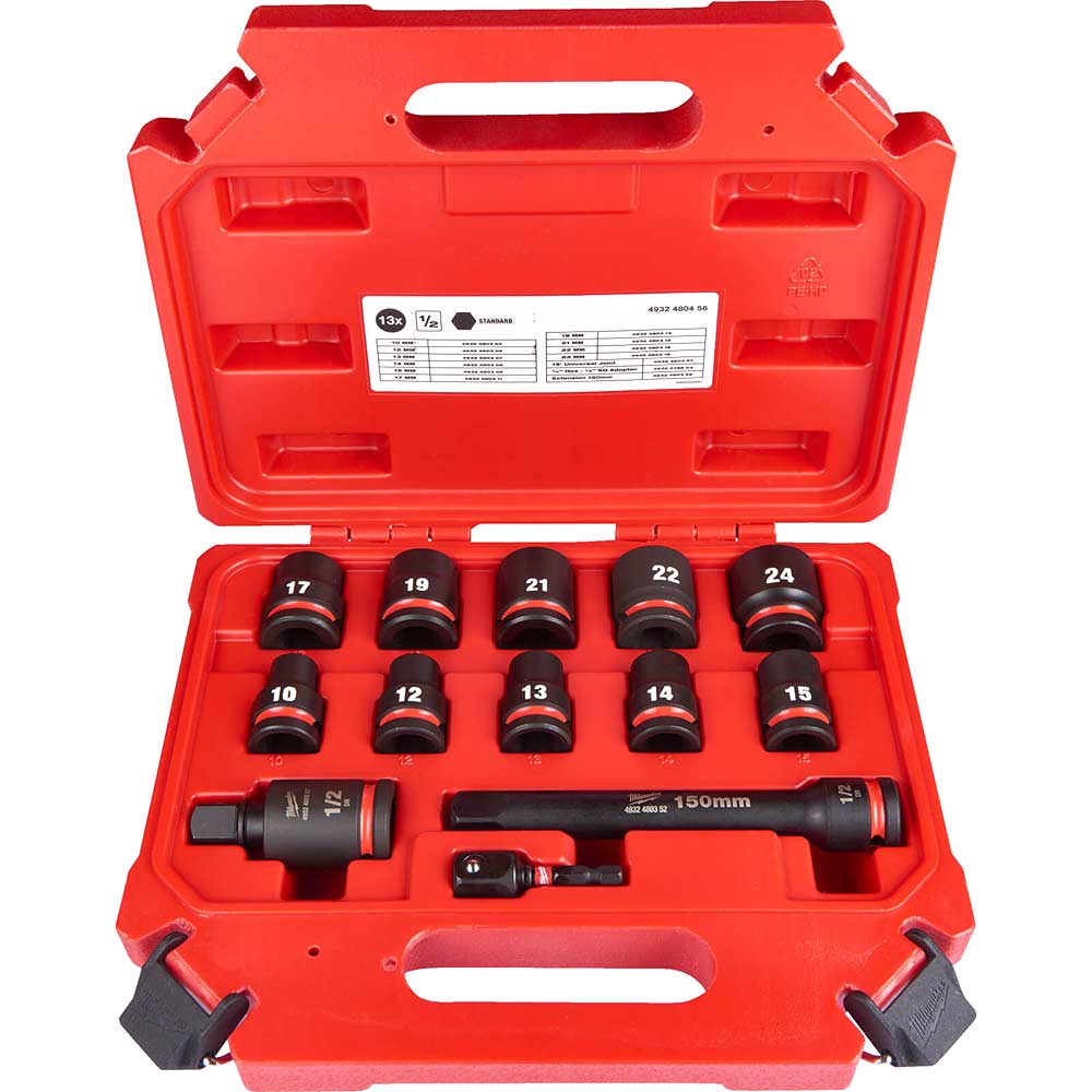 Milwaukee 13 Piece 1/2" Hex Shockwave Impact Standard Socket Set 1/2