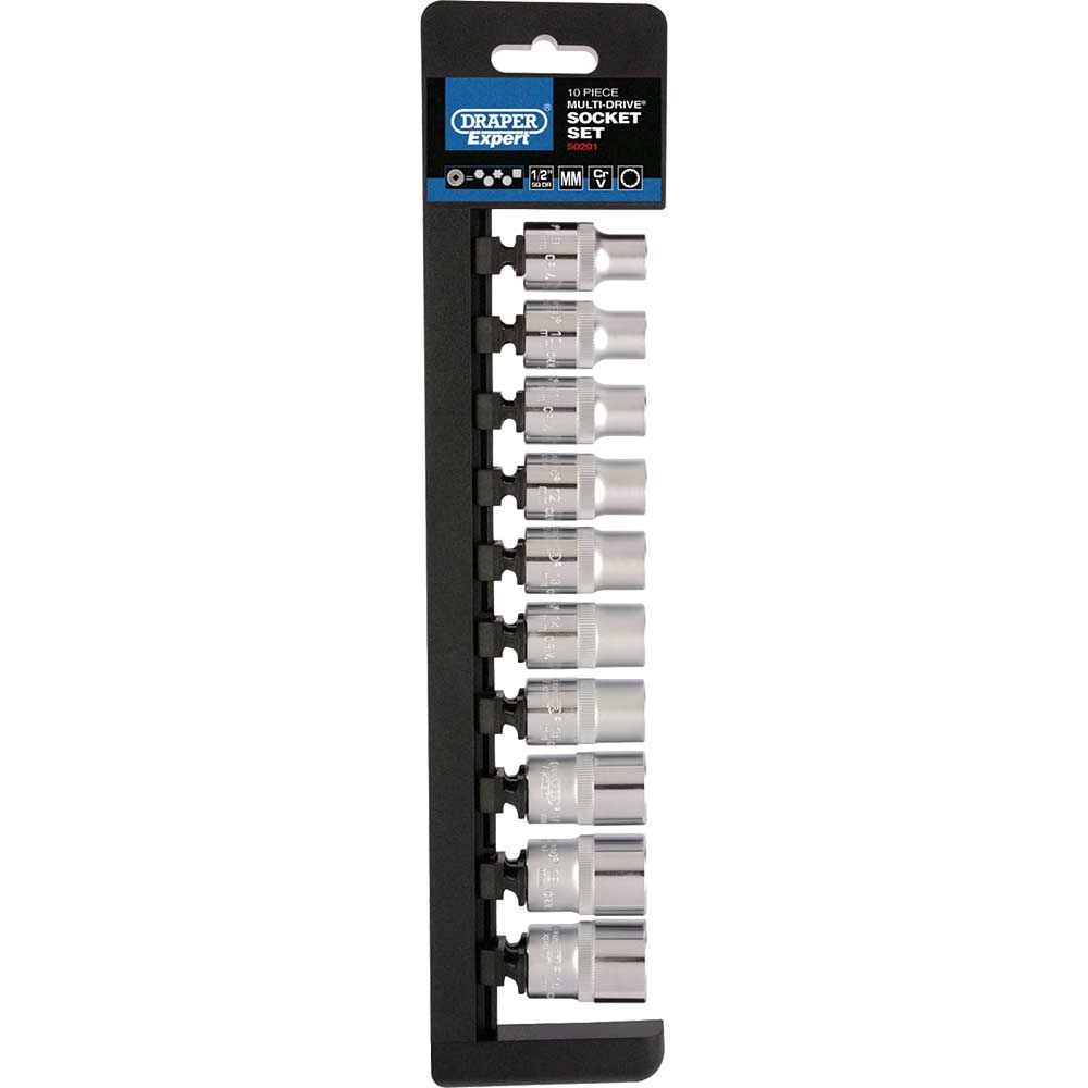 Draper 10 Piece 1/2" Drive Bi Hex Multi Drive Socket Set Metric 1/2