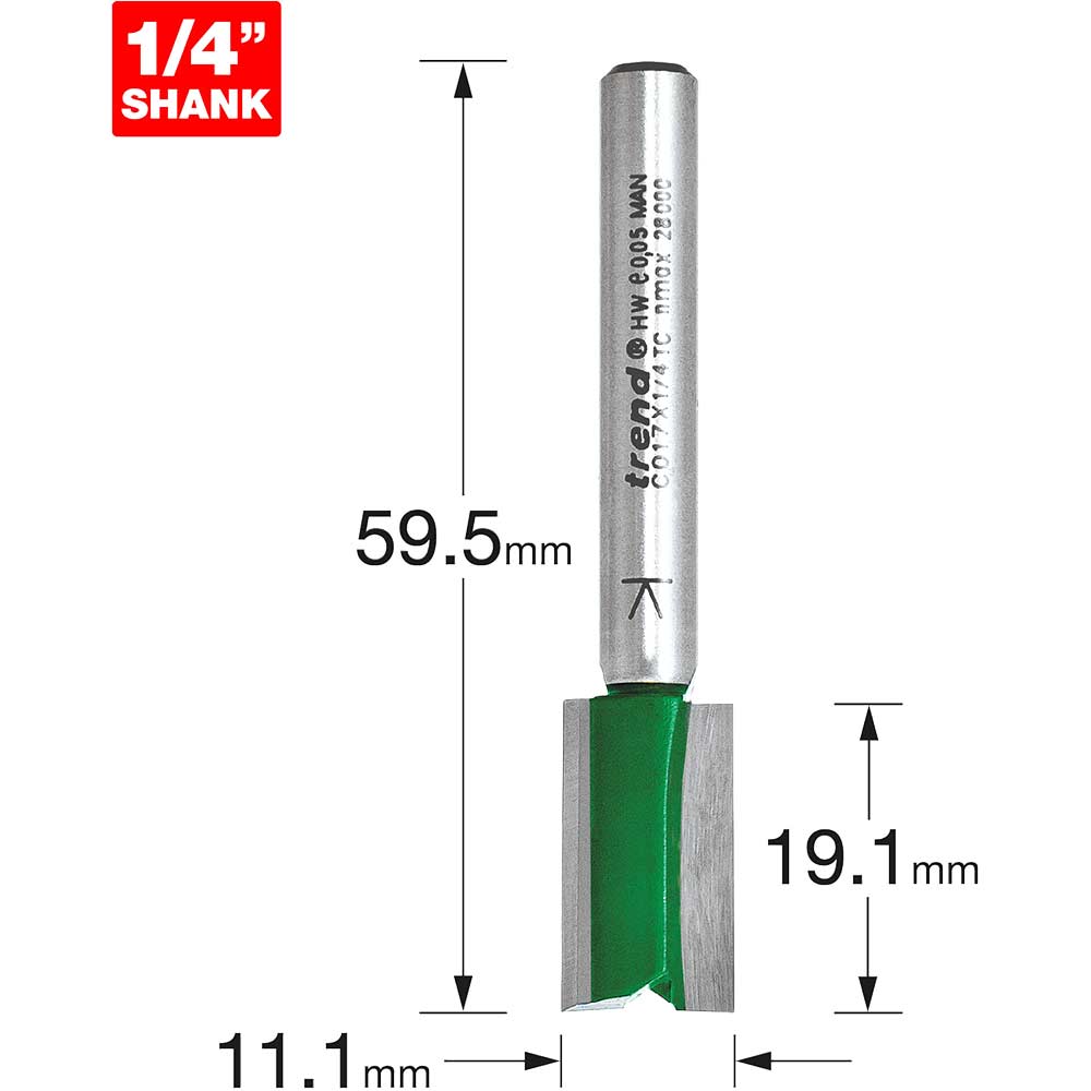 Image of Trend CRAFTPRO Two Flute Straight Router Cutter 11.1mm 19.1mm 1/4"