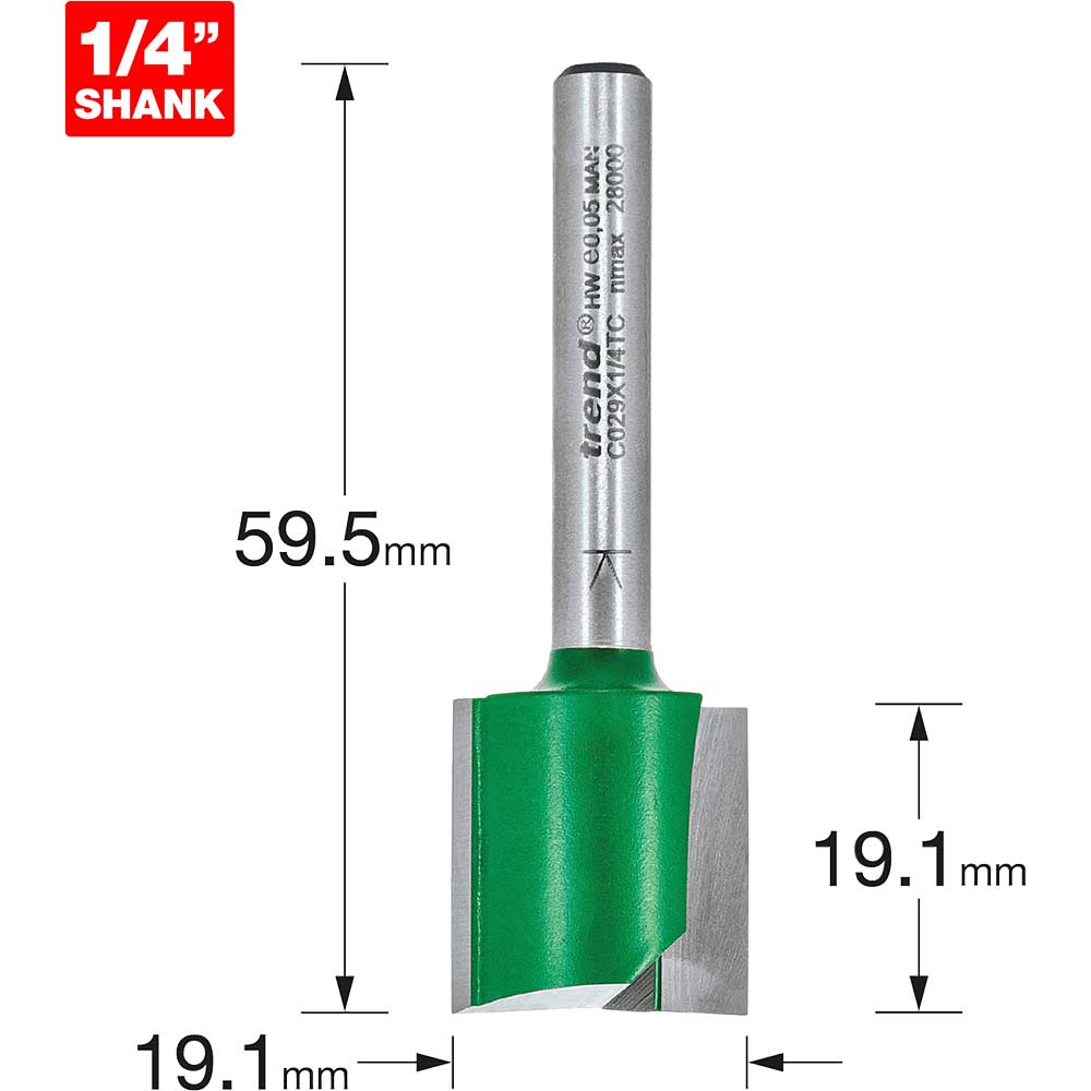 Image of Trend CRAFTPRO Two Flute Straight Router Cutter 19.1mm 19.1mm 1/4"