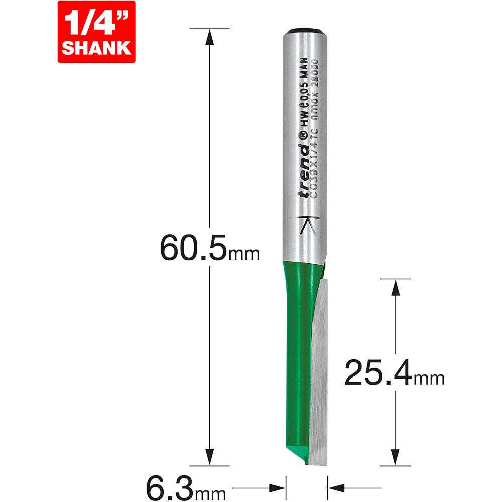 Image of Trend CRAFTPRO Single Flute Router Cutter 6.3mm 25.4mm 1/4"