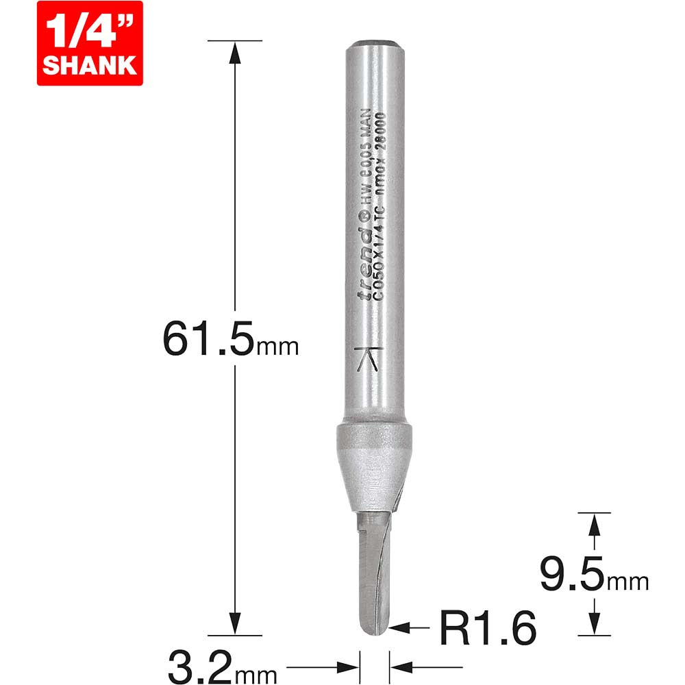 Image of Trend CRAFTPRO Radius Router Cutter 3.2mm 9.5mm 1/4"