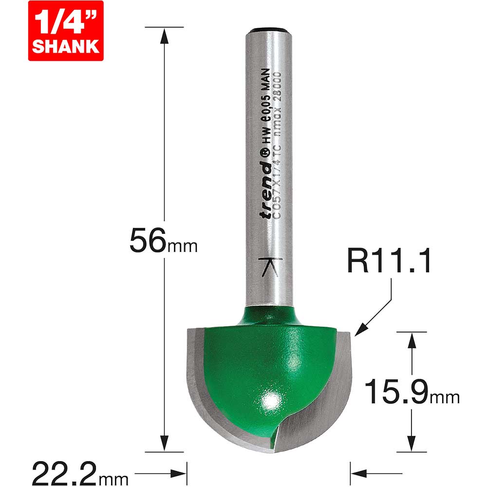 Image of Trend CRAFTPRO Radius Router Cutter 22.2mm 15.9mm 1/4"