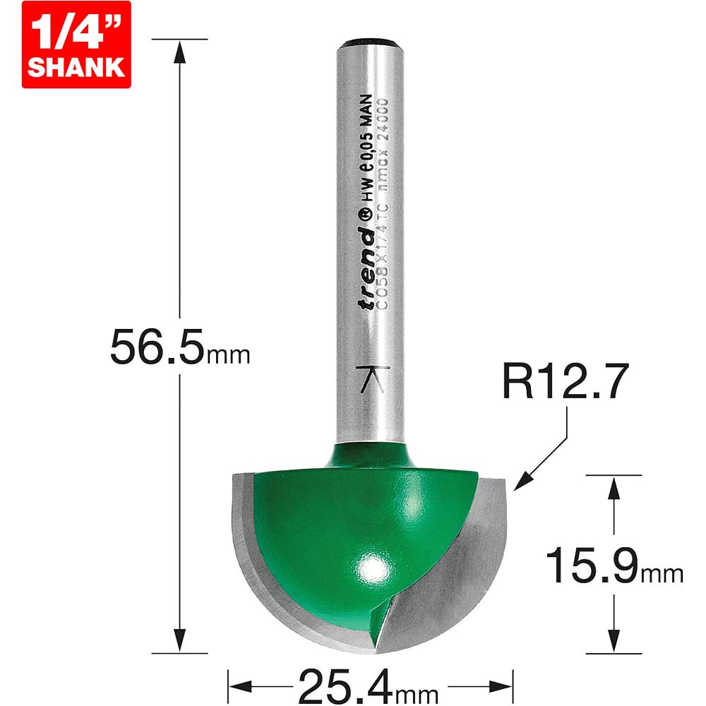 Image of Trend CRAFTPRO Radius Router Cutter 25.4mm 15.9mm 1/4"