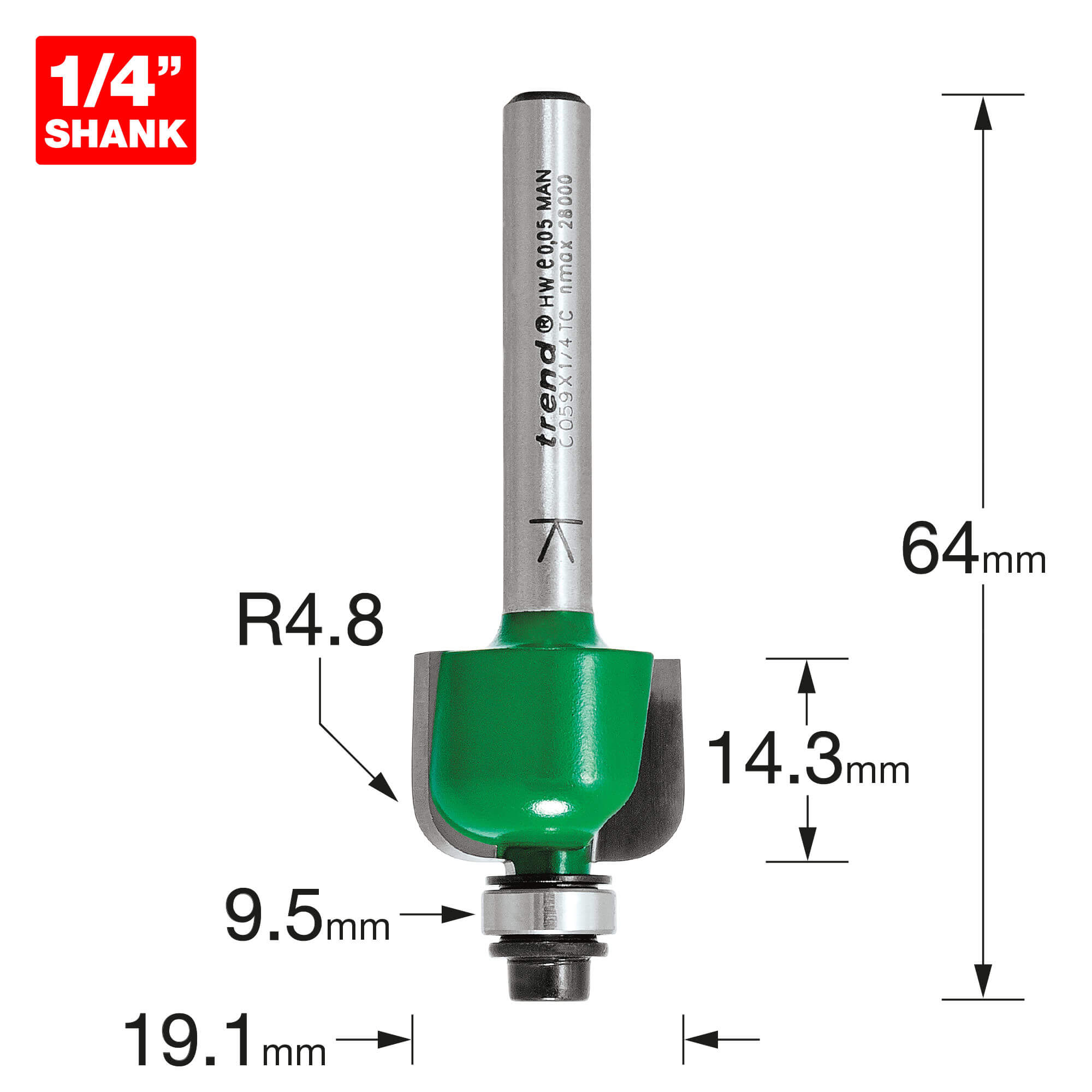 Image of Trend CRAFTPRO Radius Bearing Guided Router Cutter 19.1mm 14.3mm 1/4"