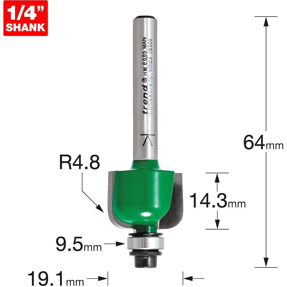 Image of Trend CRAFTPRO Radius Bearing Guided Router Cutter 19.1mm 14.3mm 1/4"