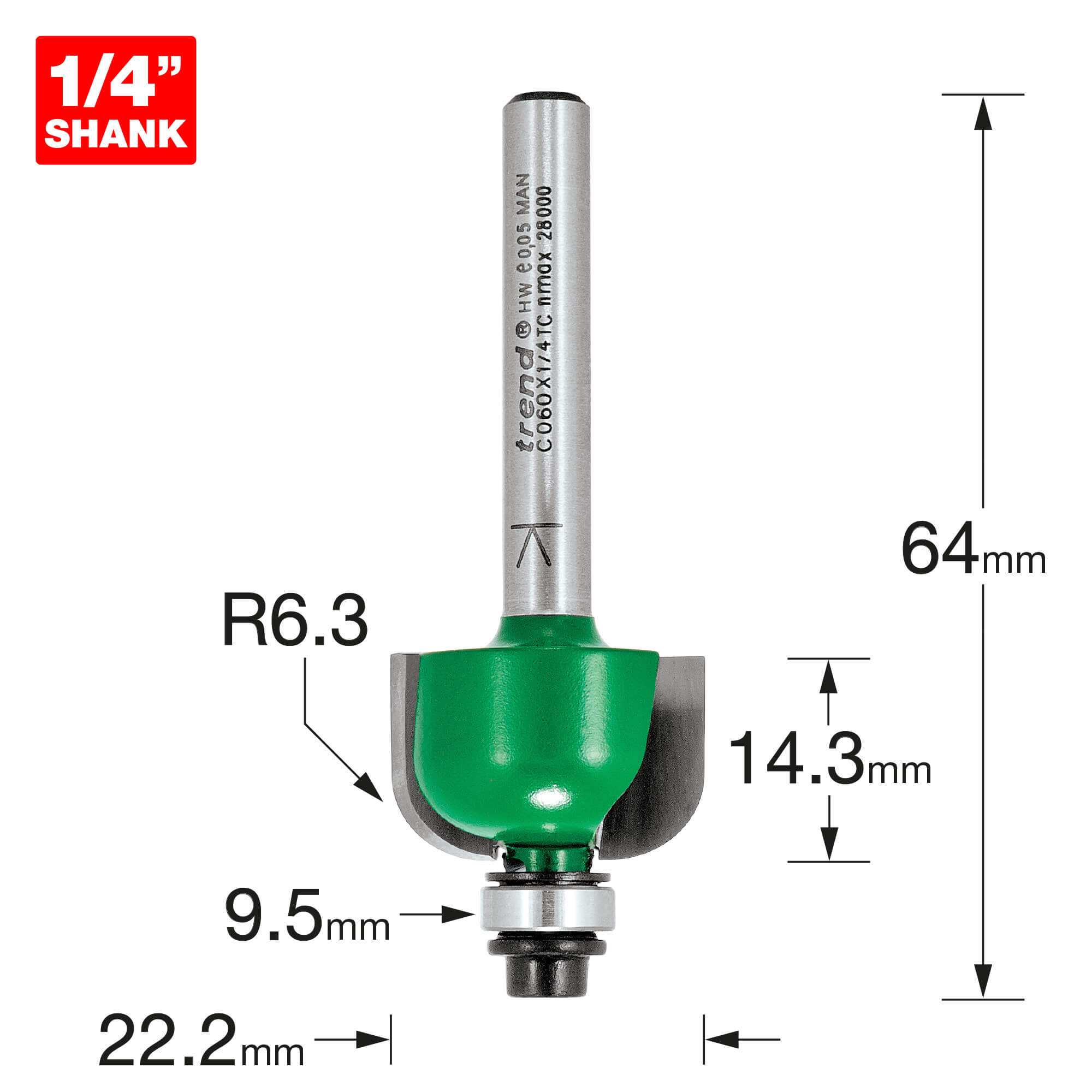 Image of Trend CRAFTPRO Radius Bearing Guided Router Cutter 22.2mm 14.3mm 1/4"