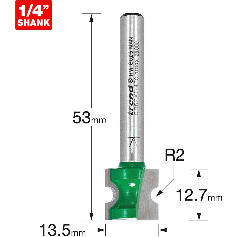 Image of Trend CRAFTPRO Staff Bead Router Cutter 2mm 12.7mm 1/4"