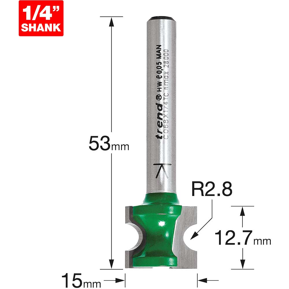 Image of Trend CRAFTPRO Staff Bead Router Cutter 2.8mm 12.7mm 1/4"