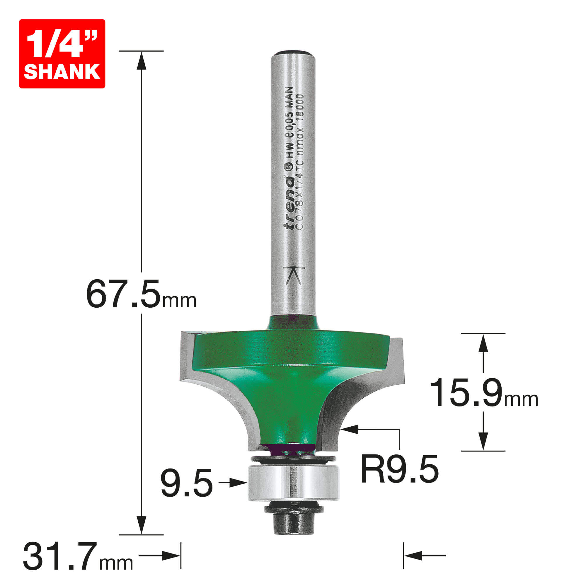 Image of Trend CRAFTPRO Round Over and Ovolo Router Cutter 31.7mm 15.9MM 1/4"