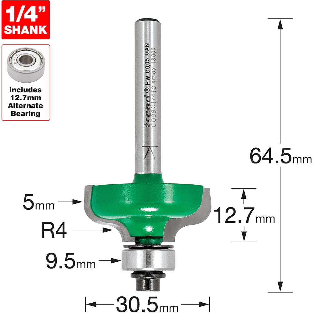 Image of Trend CRAFTPRO Ogee Mould Bearing Guided Router Cutter 12.7mm 9.5mm 1/4"