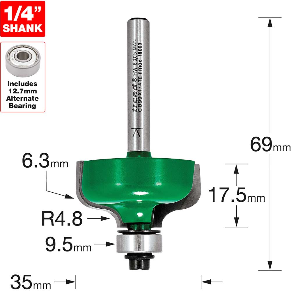 Trend CRAFTPRO Ogee Mould Bearing Guided Router Cutter 17.5mm 9.5mm 1/4