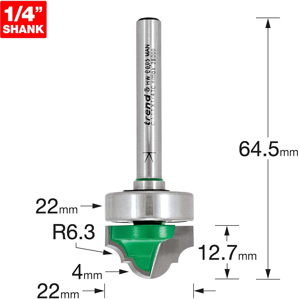 Image of Trend CRAFTPRO Bearing Guided Classic Decor Router Cutter 22mm 12.7mm 1/4"