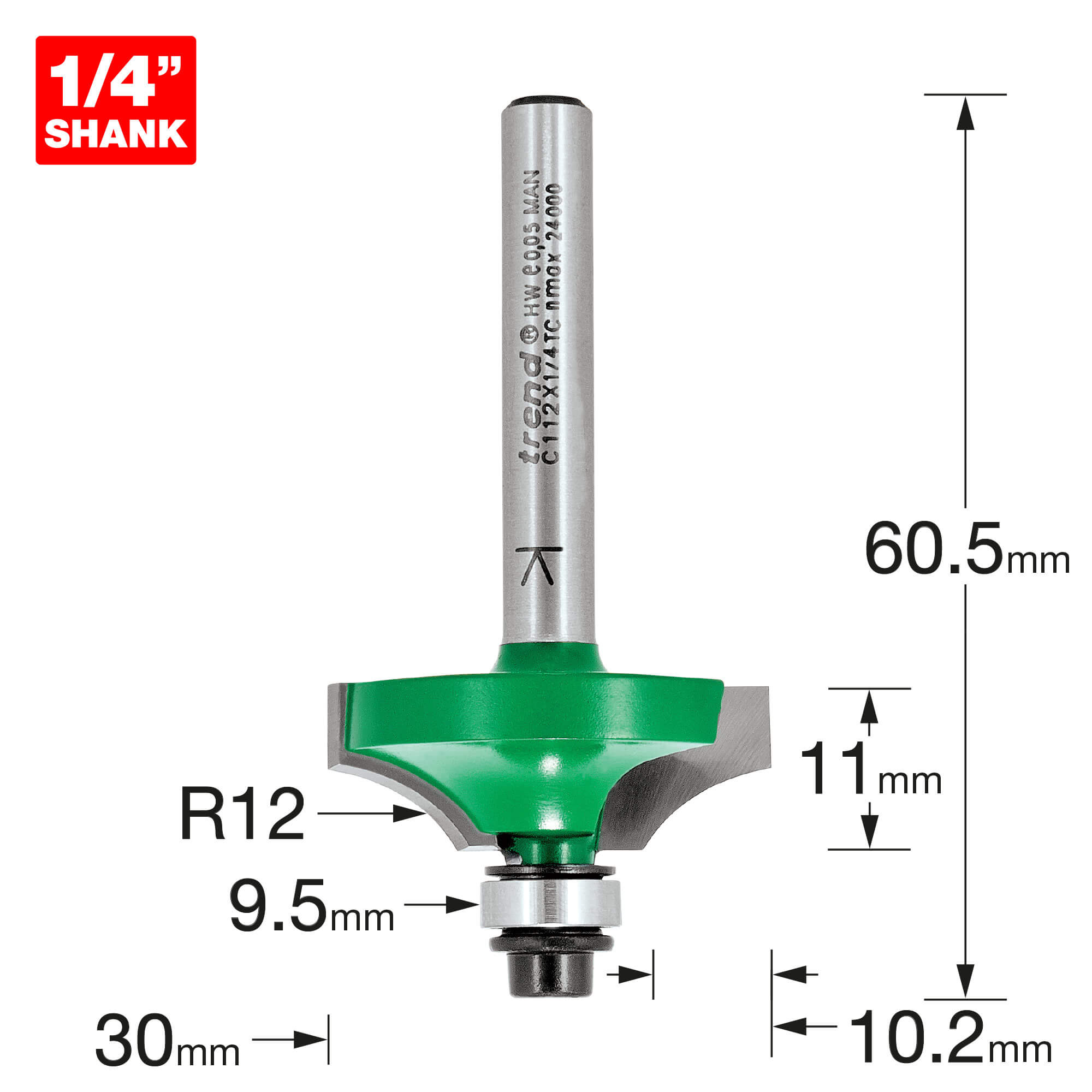 Image of Trend CRAFTPRO Bearing Guided Flat Ovolo Router Cutter 30mm 11mm 1/4"