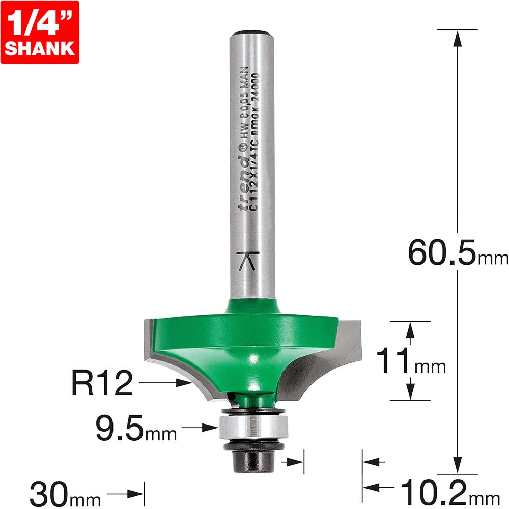 Image of Trend CRAFTPRO Bearing Guided Flat Ovolo Router Cutter 30mm 11mm 1/4"