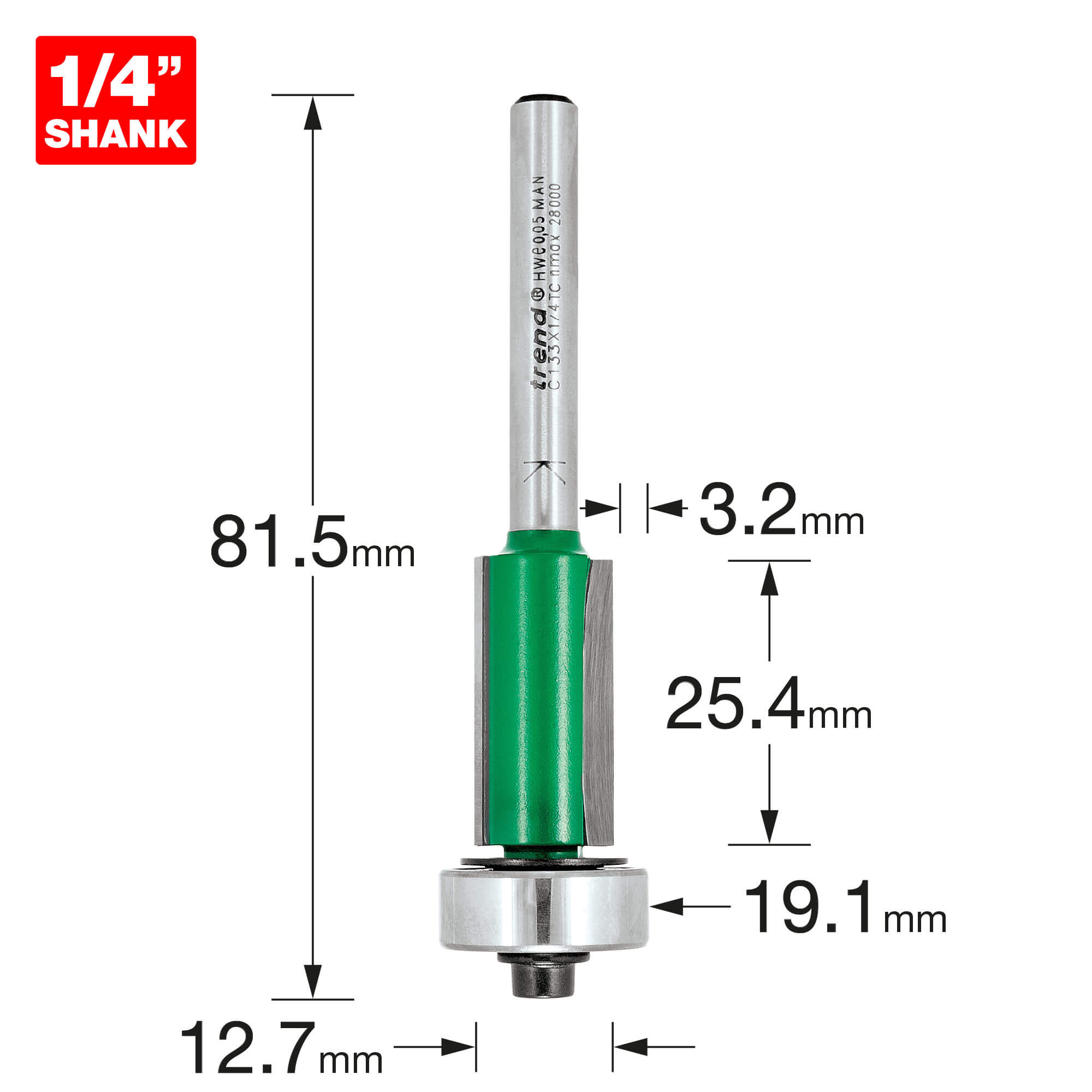 Image of Trend CRAFTPRO Bearing Guided Overlap Trimmer Router Cutter 12.7mm 25.4mm 1/4"