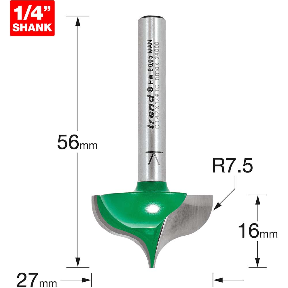 Image of Trend CRAFTPRO Ogee Mould Router Cutter 27mm 16mm 1/4"