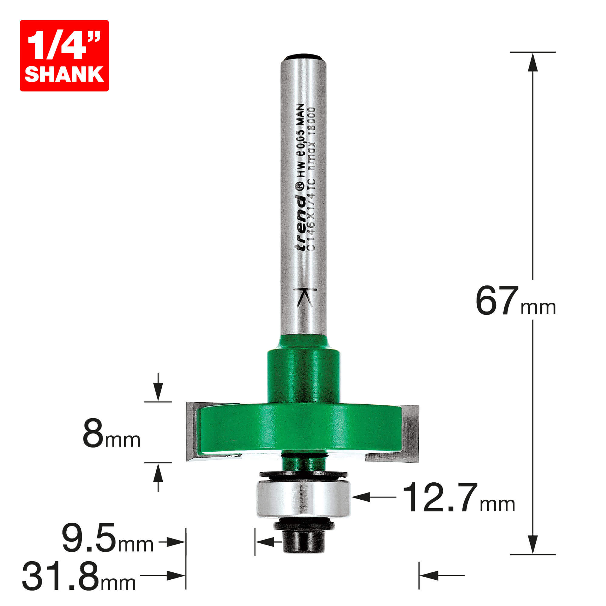 Image of Trend CRAFTPRO One Piece Slotting Router Cutter 8mm 31.8mm 1/4"
