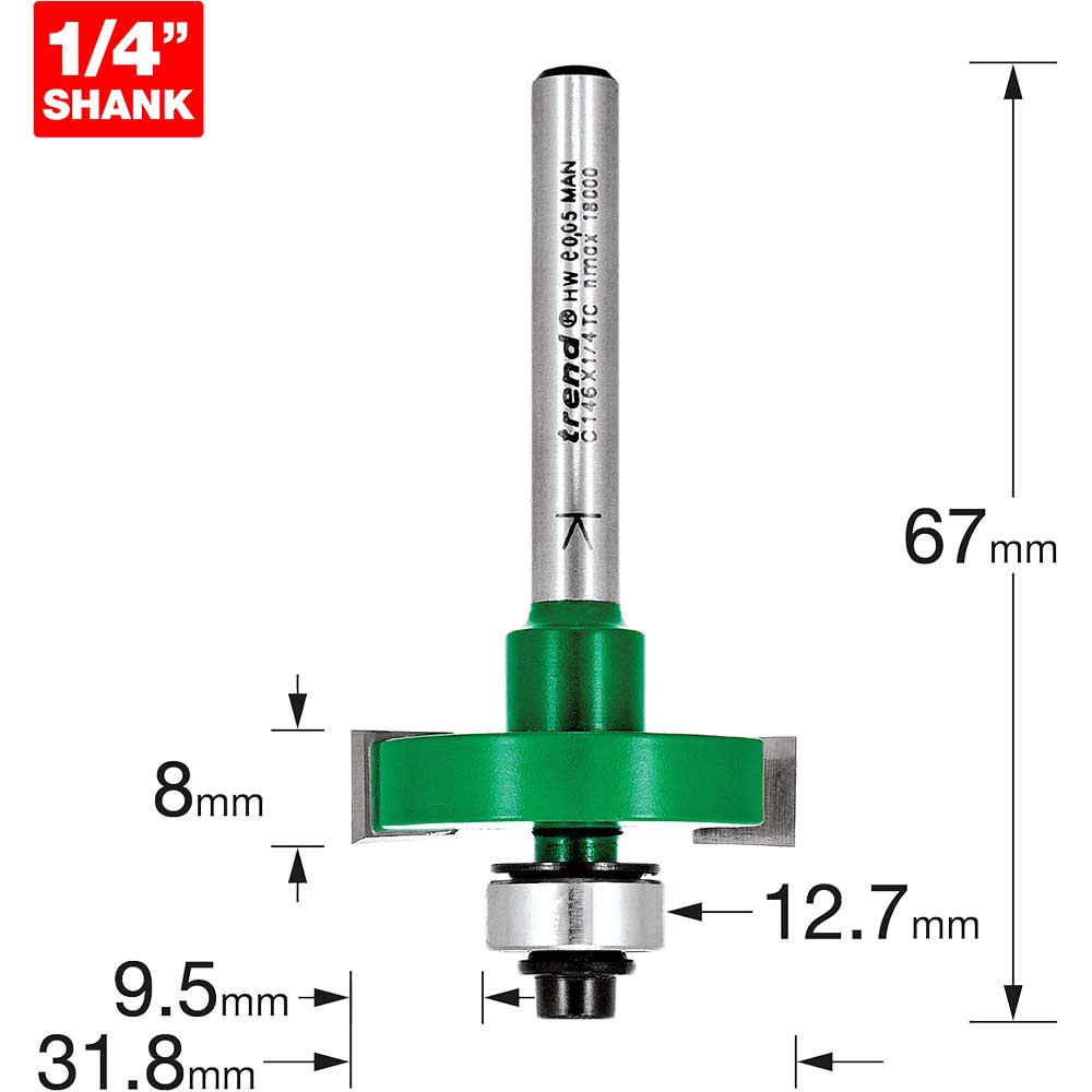 Image of Trend CRAFTPRO One Piece Slotting Router Cutter 8mm 31.8mm 1/4"