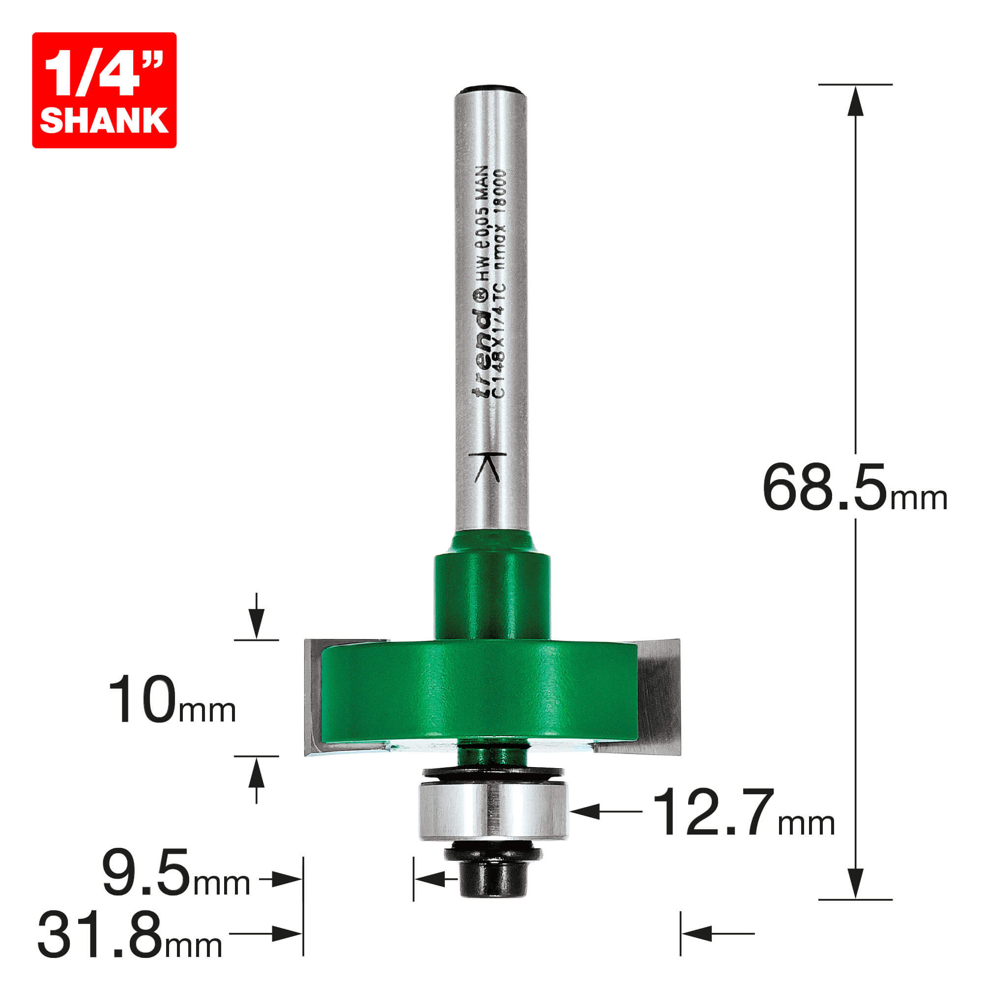 Image of Trend CRAFTPRO One Piece Slotting Router Cutter 10mm 31.8mm 1/4"
