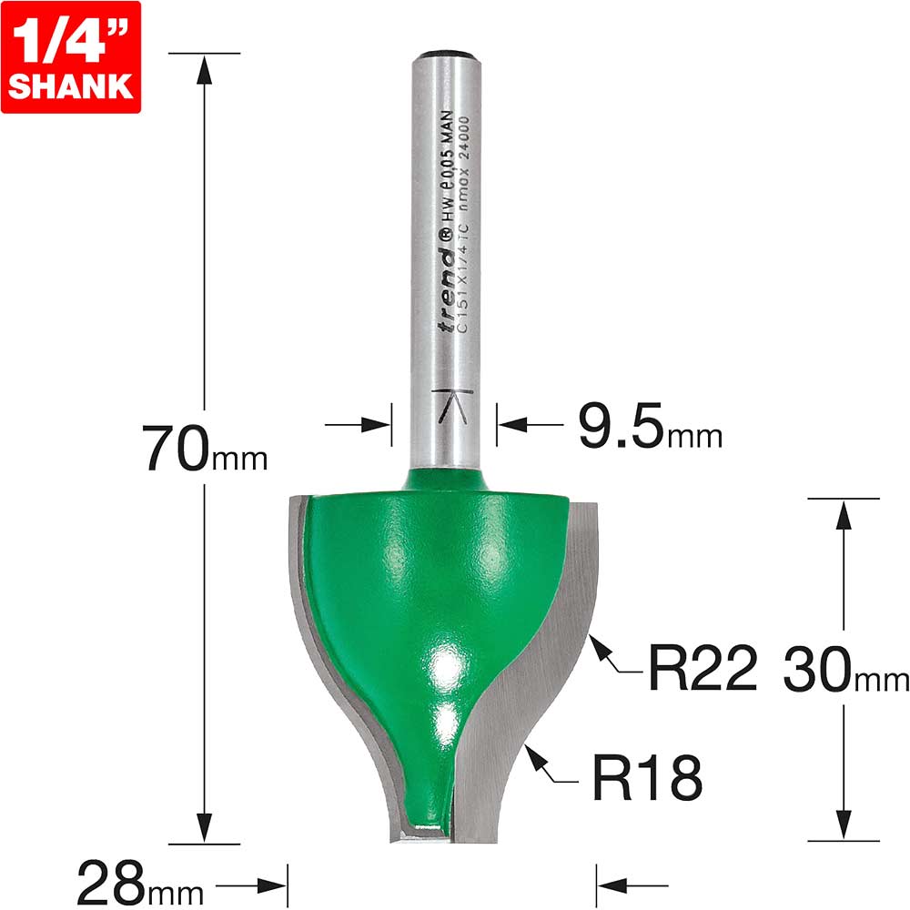 Image of Trend CRAFTPRO Vertical Ogee Panel Raiser Router Cutter 28mm 30mm 1/4"