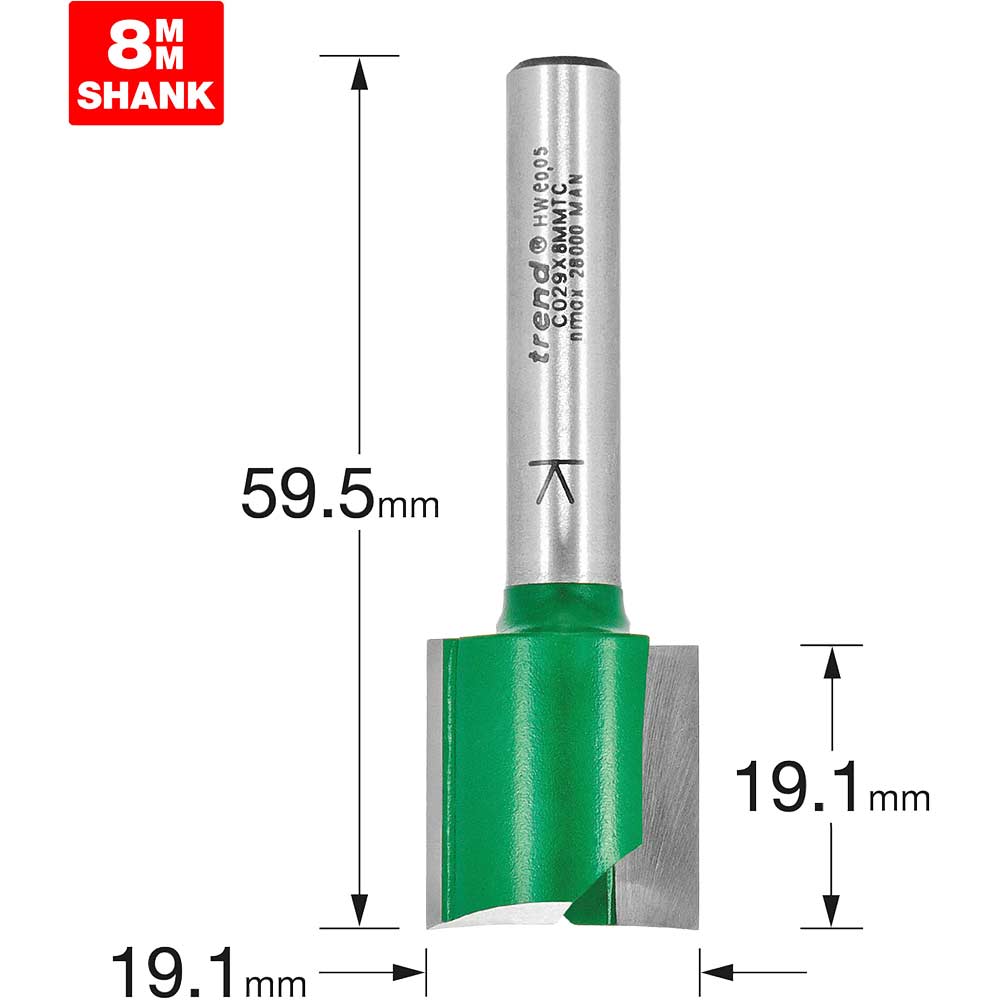 Image of Trend CRAFTPRO Two Flute Straight Router Cutter 19.1mm 19.1mm 8mm