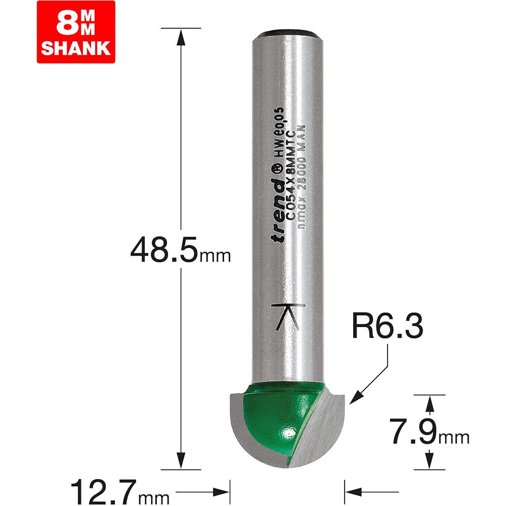 Image of Trend CRAFTPRO Radius Router Cutter 12.7mm 7.9mm 8mm