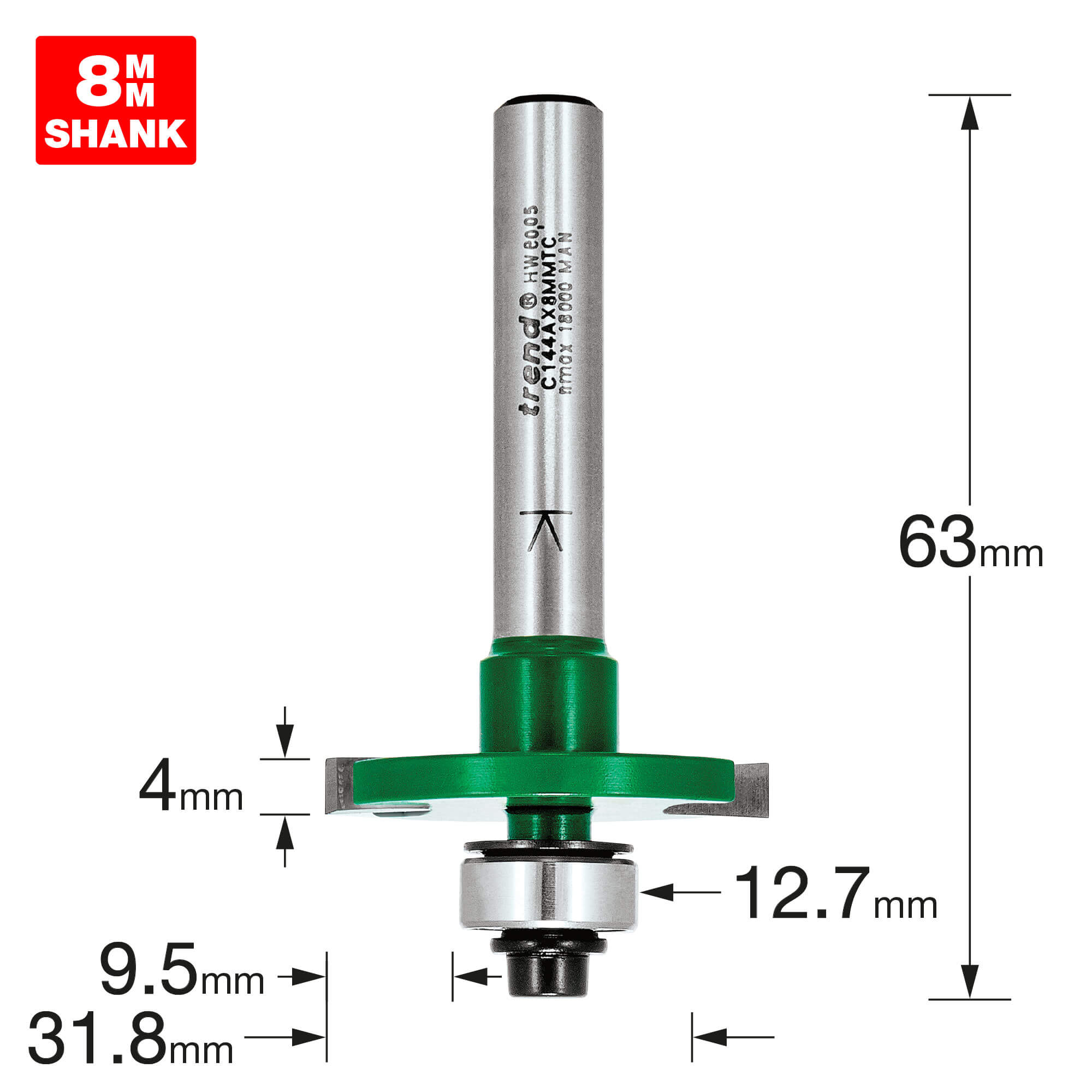 Image of Trend CRAFTPRO One Piece Slotting Router Cutter 4mm 31.8mm 8mm