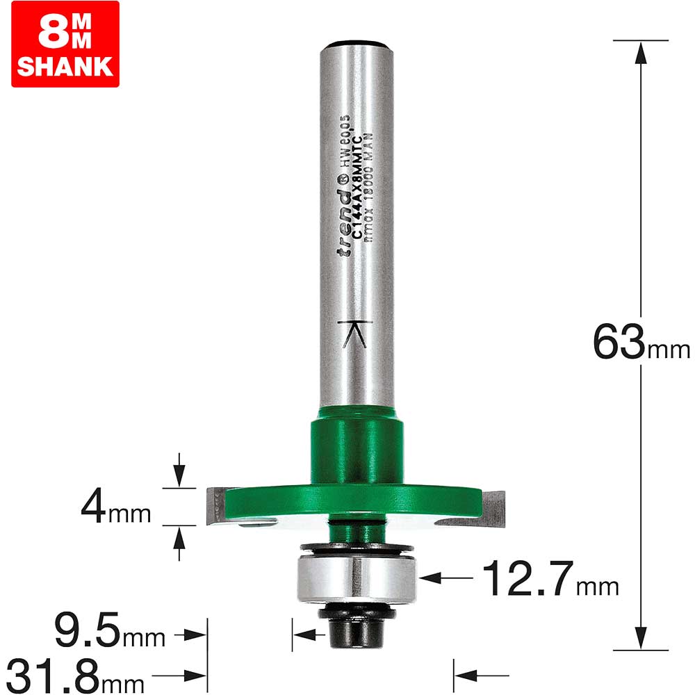 Image of Trend CRAFTPRO One Piece Slotting Router Cutter 4mm 31.8mm 8mm