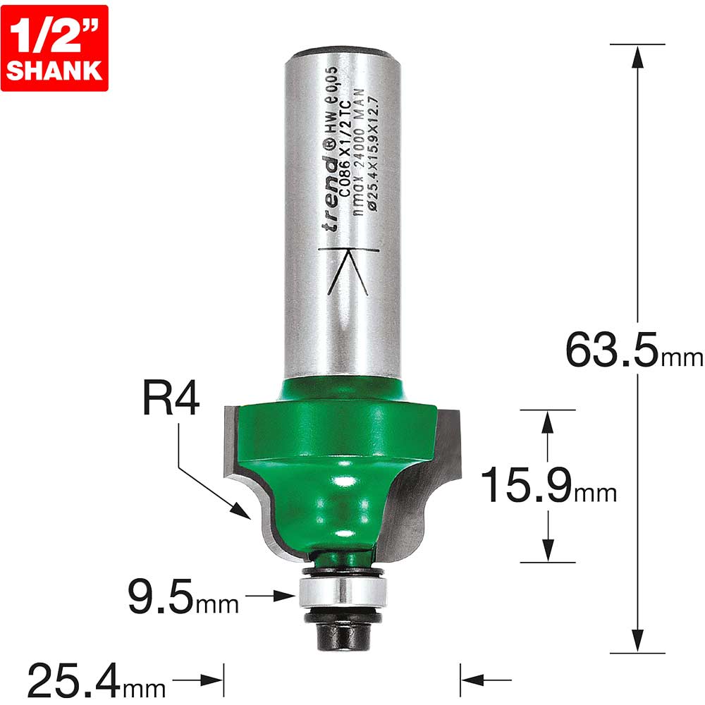 Image of Trend CRAFTPRO Bearing Guided Roman Ogee Router Cutter 4mm 15.9mm 1/2"