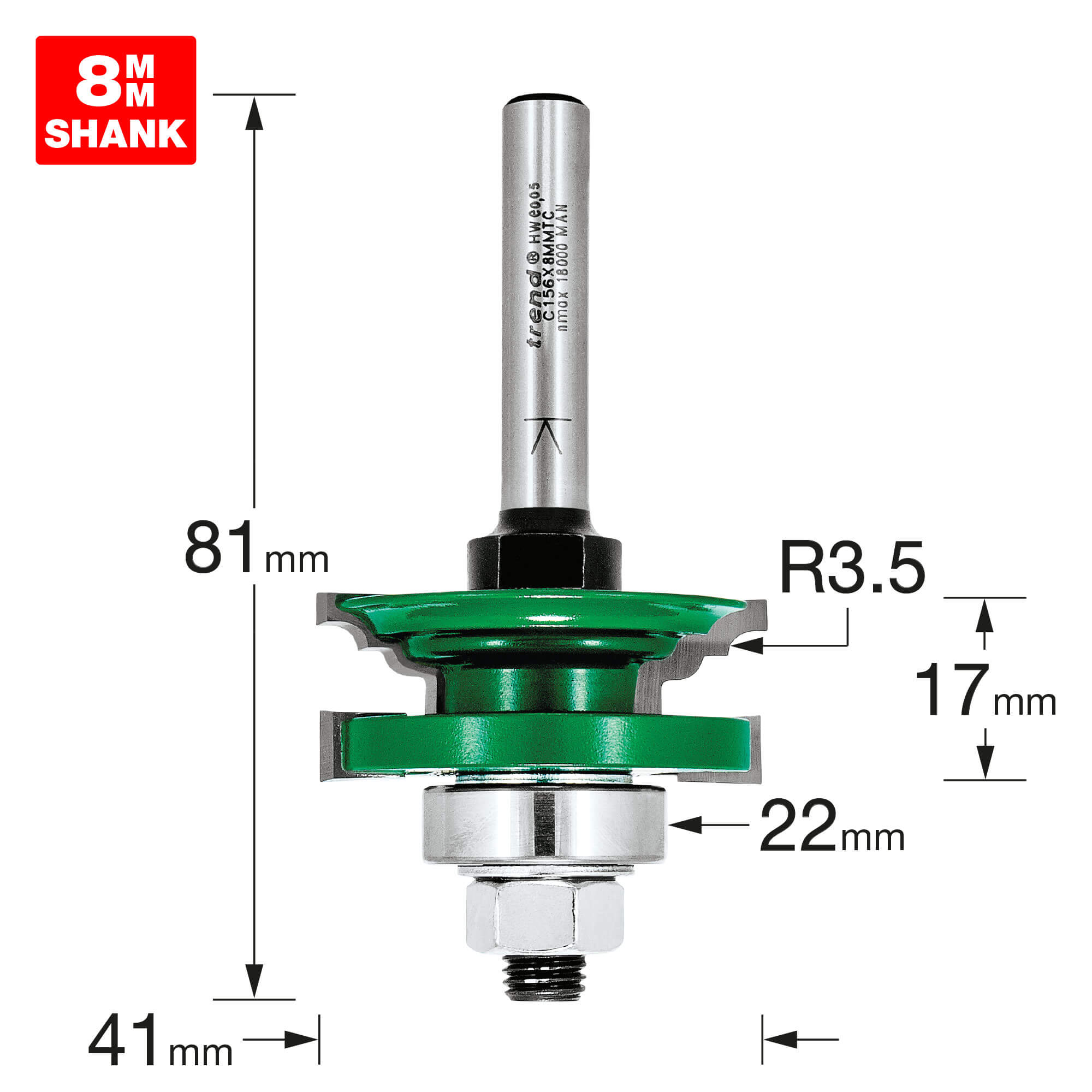 Image of Trend CRAFTPRO Bearing Guided Flat Classic Router Cutter 41mm 17mm 8mm