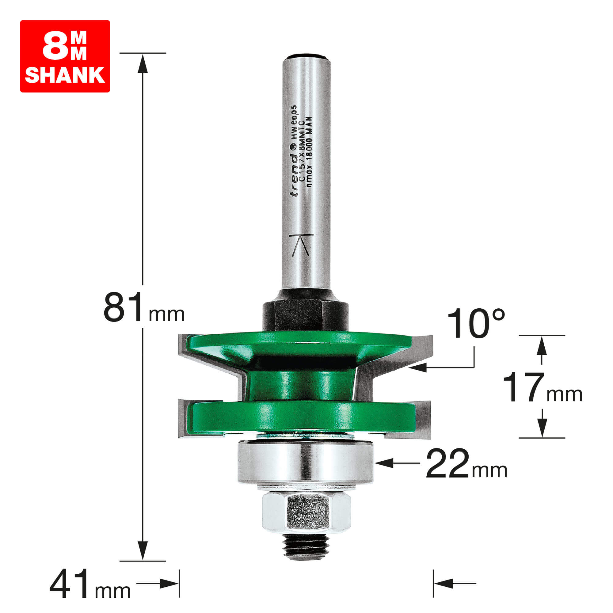 Image of Trend CRAFTPRO Bearing Guided Combination Raised Bevel Router Cutter 41mm 17mm 8mm