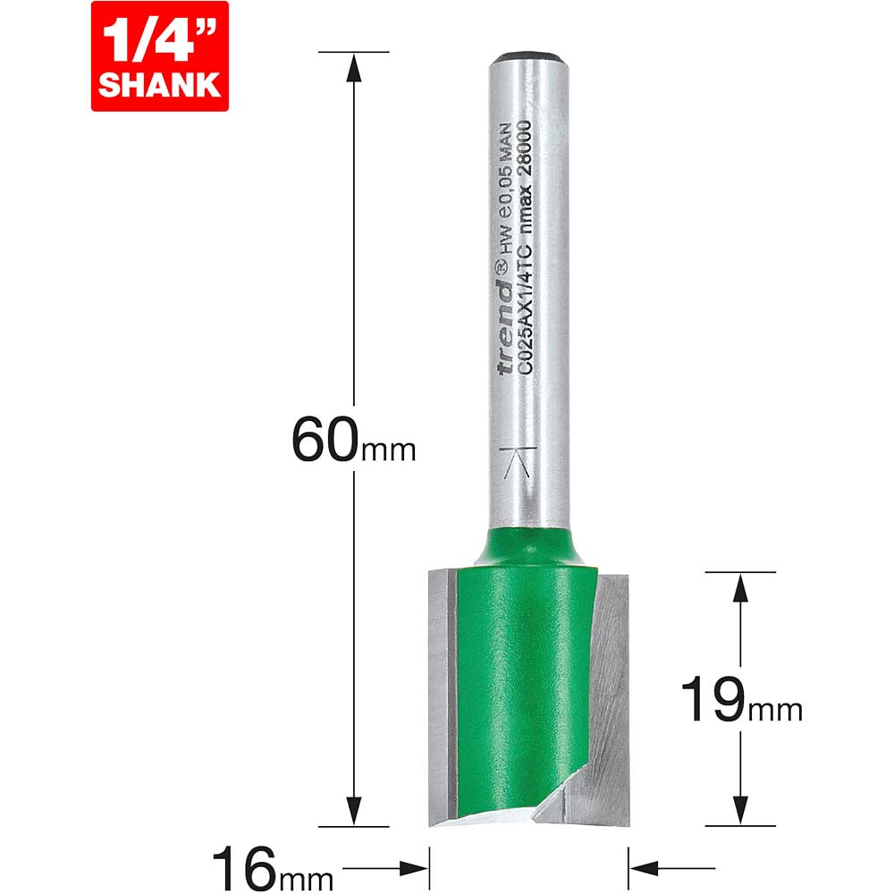 Image of Trend CRAFTPRO Two Flute Straight Router Cutter 16mm 19mm 1/4"