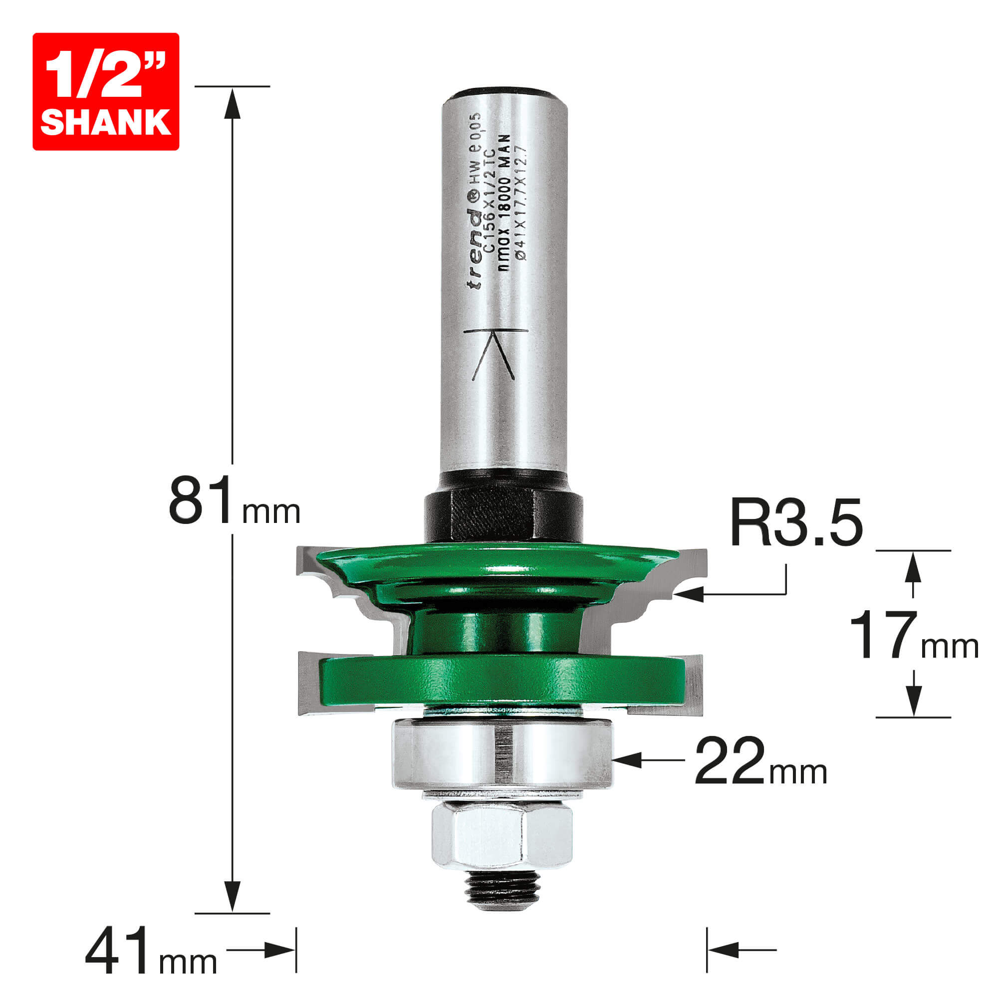 Image of Trend CRAFTPRO Bearing Guided Flat Classic Router Cutter 41mm 17mm 1/2"