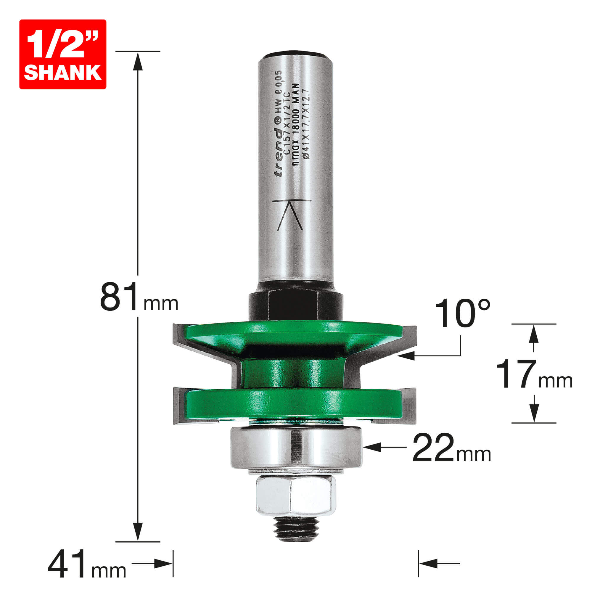 Image of Trend CRAFTPRO Bearing Guided Combination Raised Bevel Router Cutter 41mm 17mm 1/2"