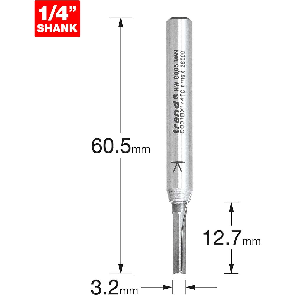 Photos - Bits / Sockets Trend CRAFTPRO Two Flute Straight Router Cutter 3.2mm 12.7mm 1/4" C001BX1/ 